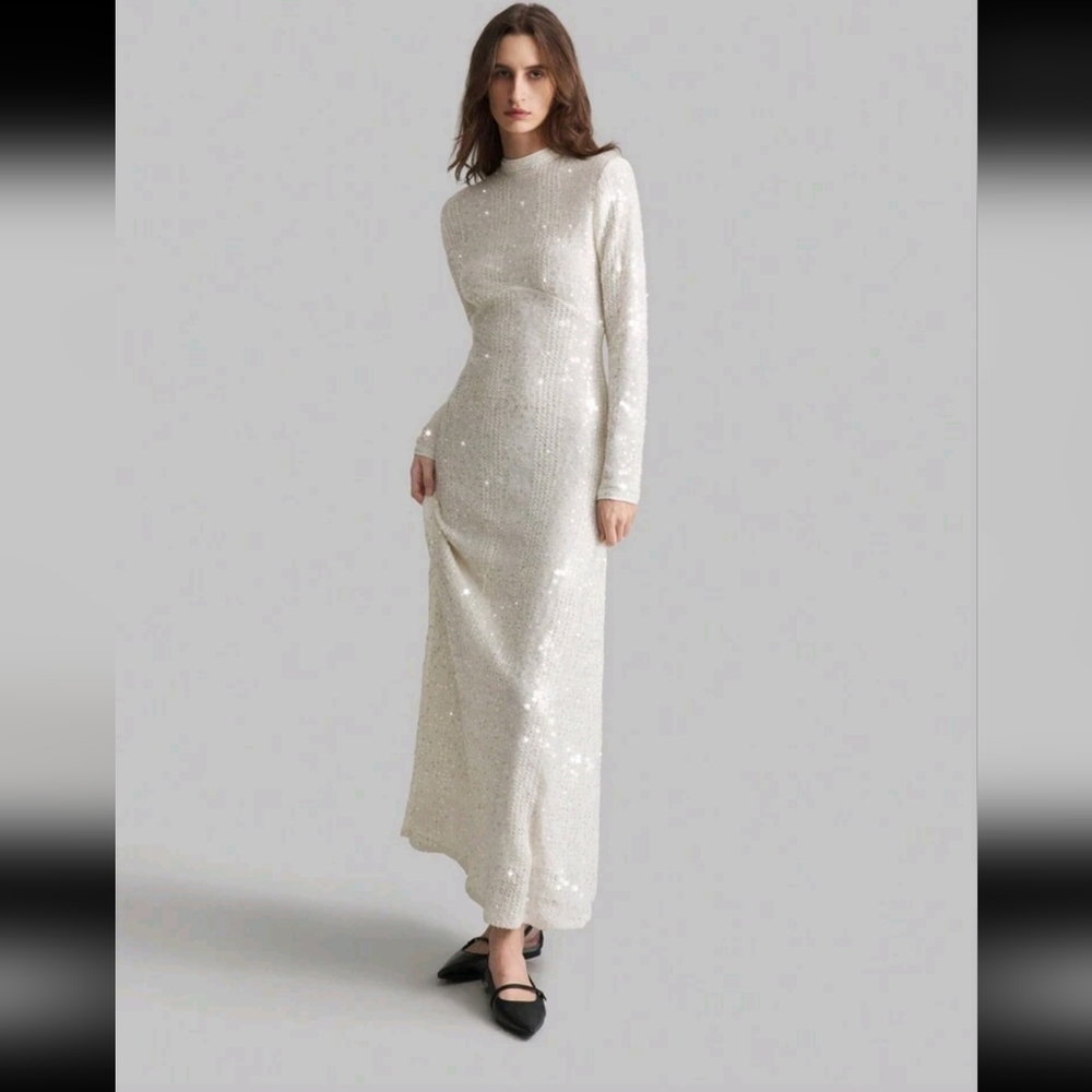 SHEIN White Long Sleeve Mock Neck Gown